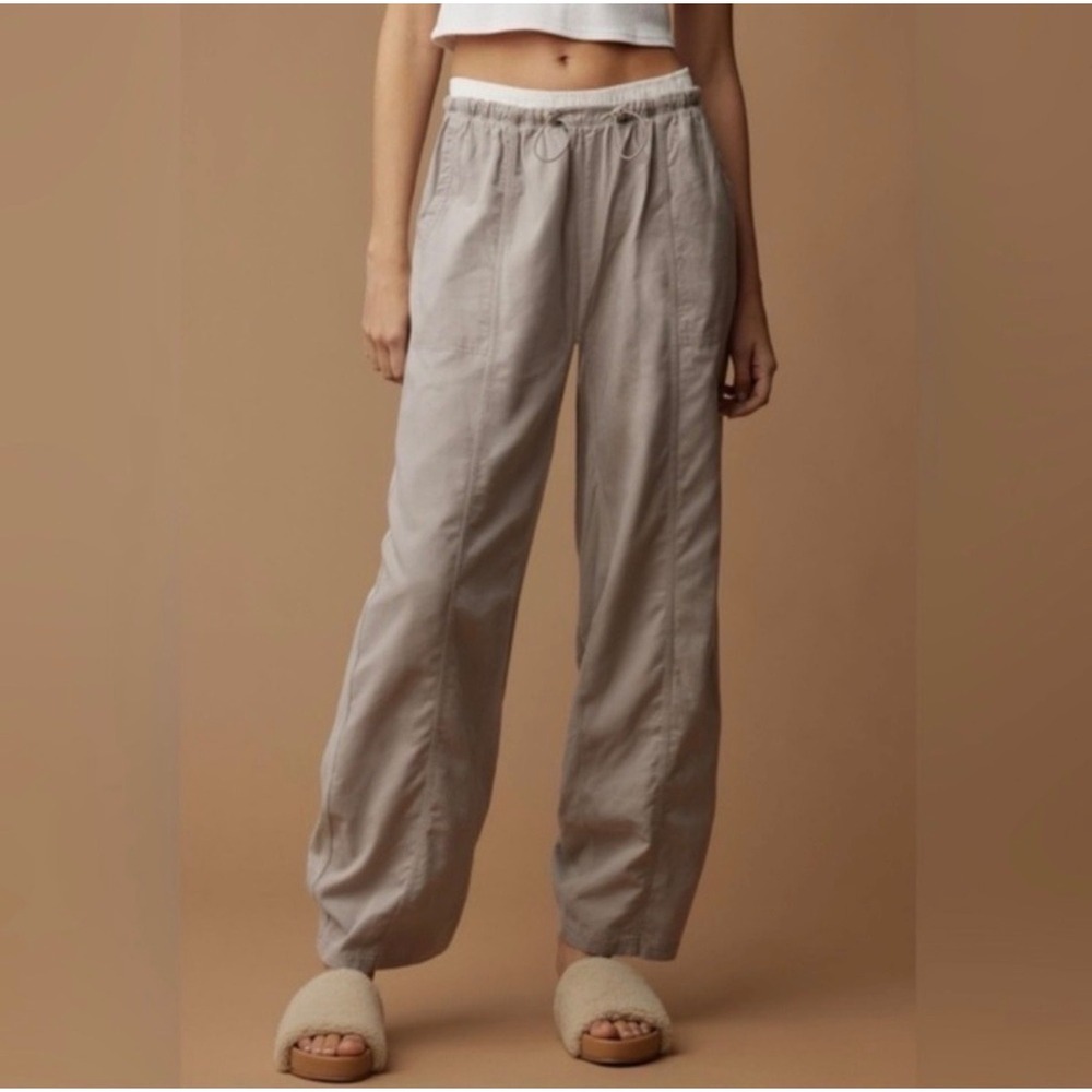Anthropologie Daily Practice Boxer Parachute Pants Taupe Ruched - Small